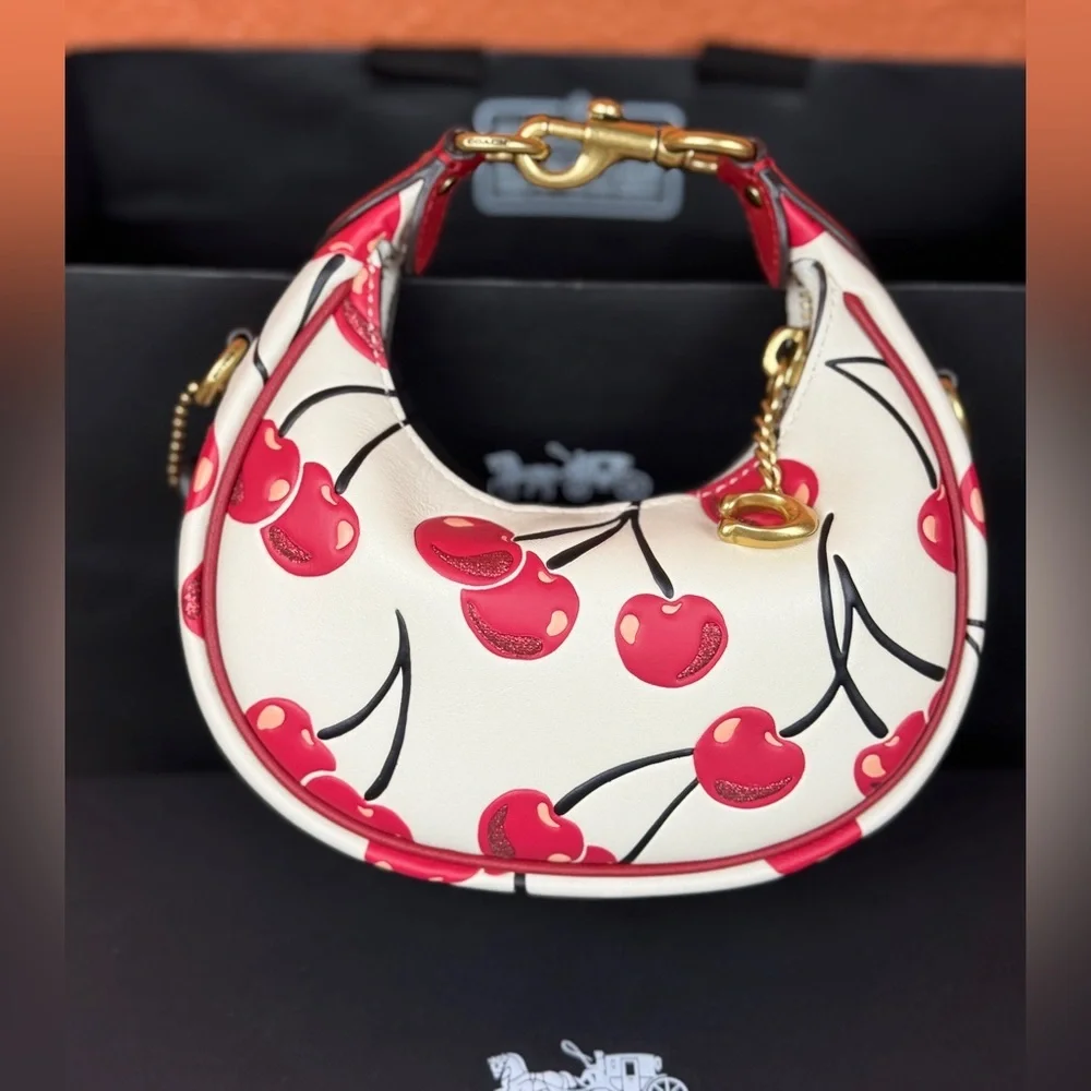 Coach Cherry Print Shoulder Bag in White and Red. #2 - Picture 4 of 11